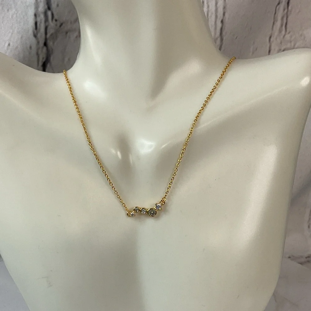 🌟🌟 14K Gold Plated Droplet Bar Diamond Necklace